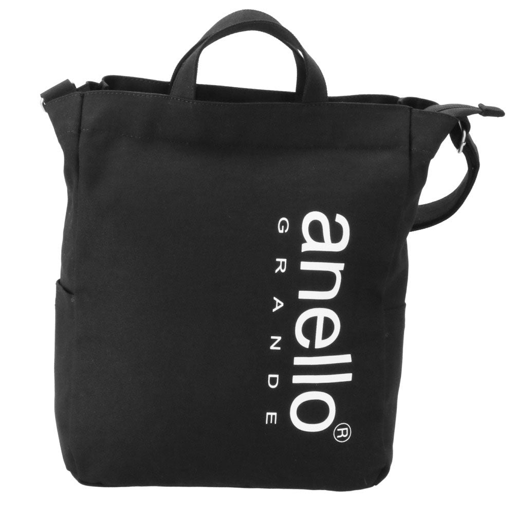 アネログランデ anello GRANDE アネログランデ コットンキャンバスCT BIGロゴ2WAYトート GI-H2422,BK.ブラック
