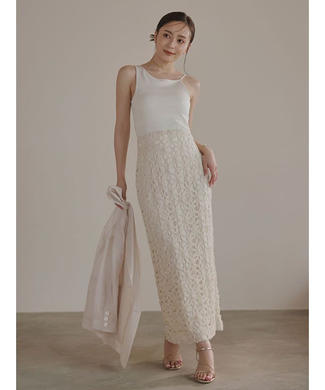 anuans anuans 【Setup Compatible Product】 Ribbon Embroidery Straight Skirt