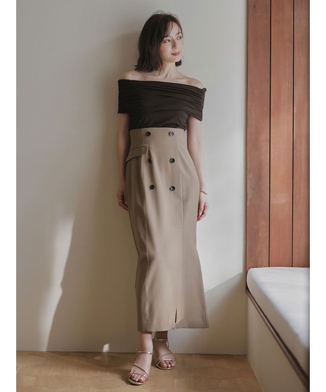 anuans double-button pencil skirt