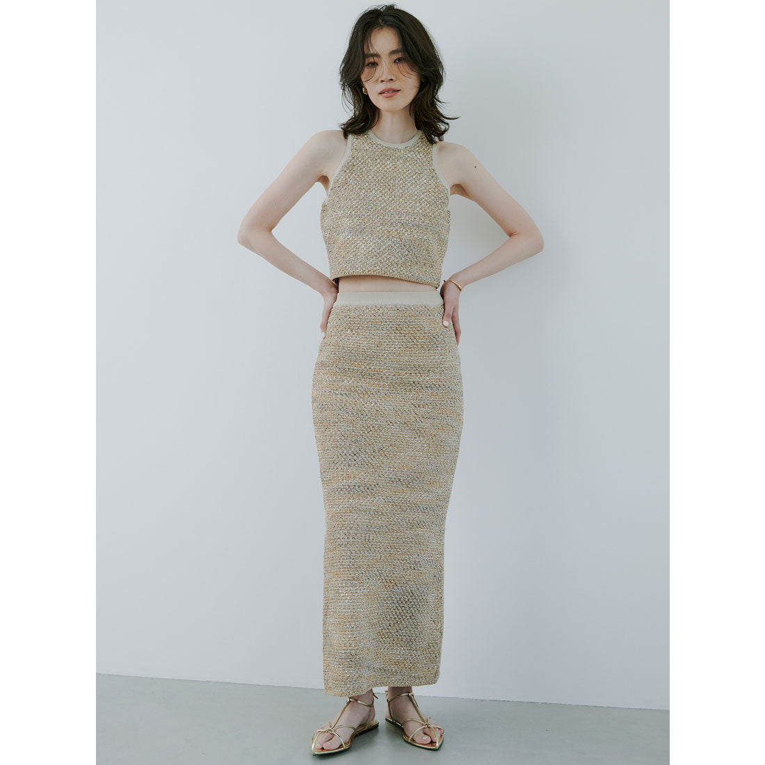 アニュアンス anuans ニットツィードタイトスカート (BEIGE) BEIGE