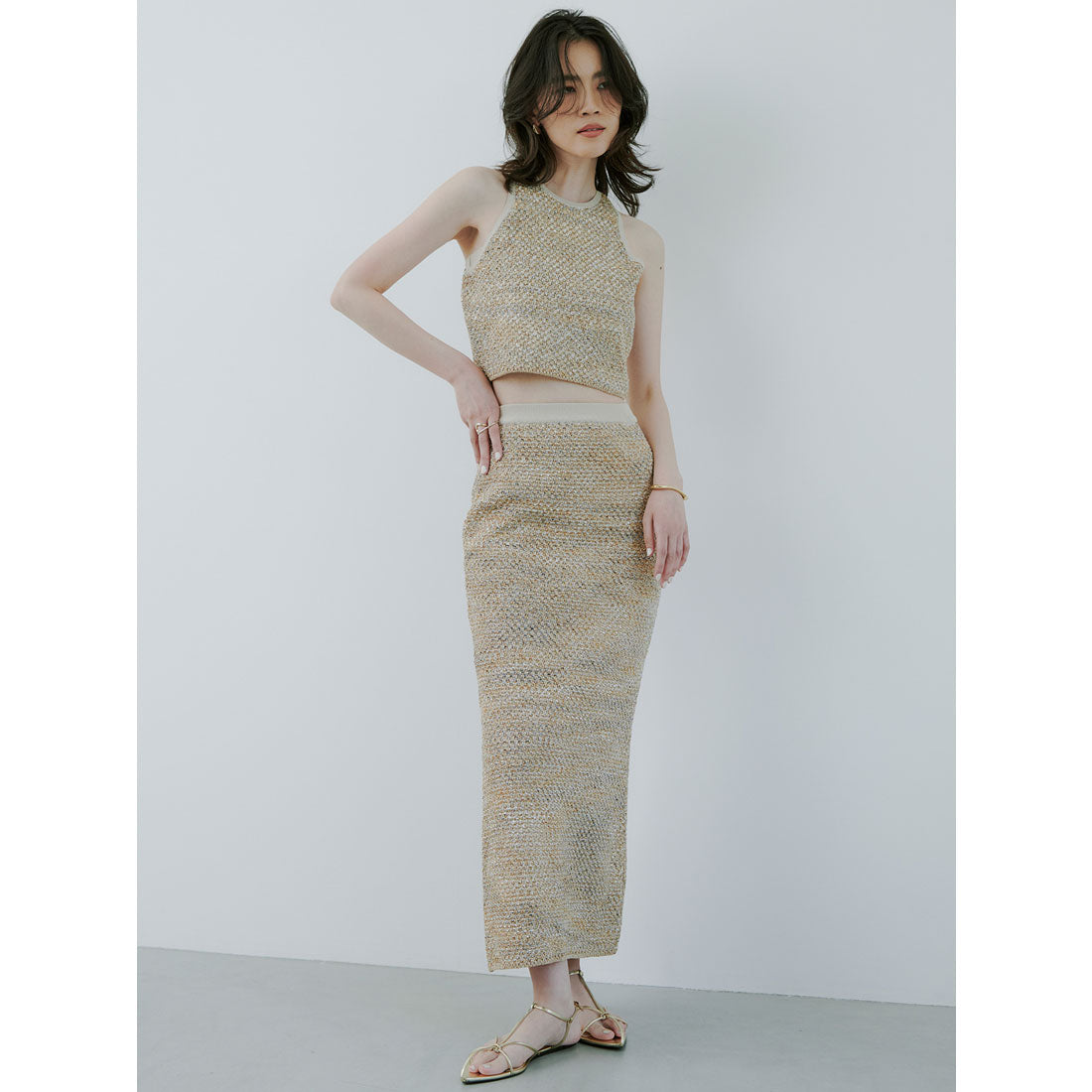 アニュアンス anuans ニットツィードタイトスカート (BEIGE) BEIGE