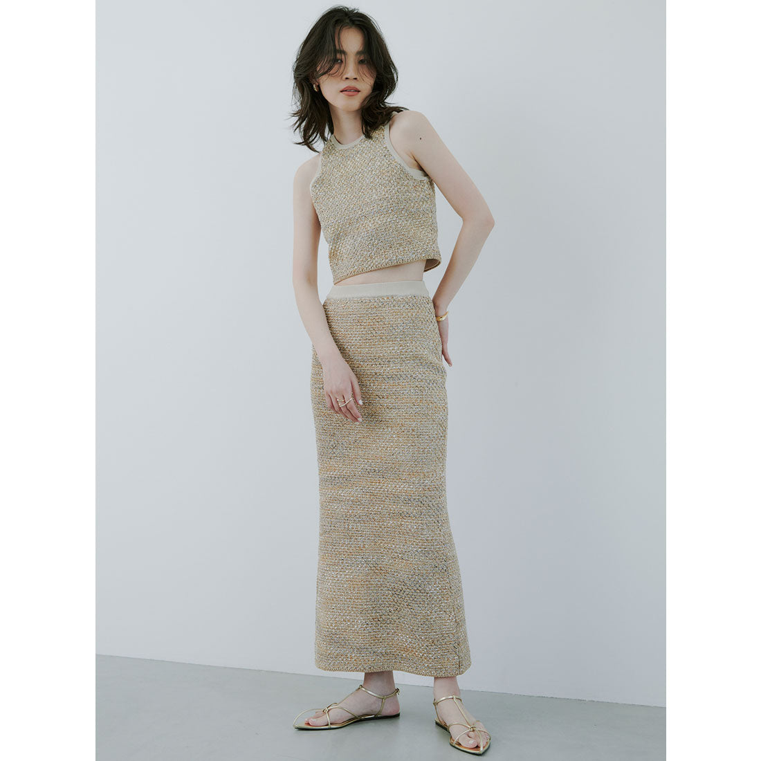 アニュアンス anuans ニットツィードタイトスカート (BEIGE) BEIGE