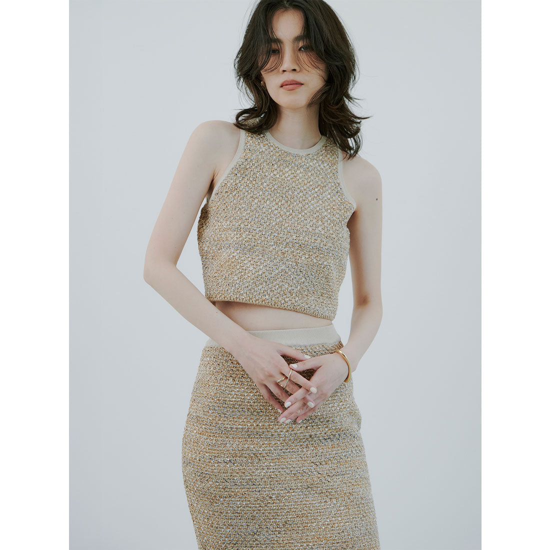 アニュアンス anuans ニットツィードタイトスカート (BEIGE) BEIGE