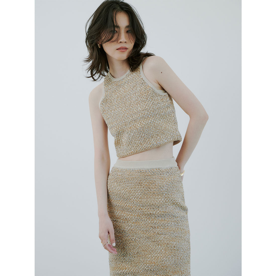 アニュアンス anuans ニットツィードタイトスカート (BEIGE) BEIGE