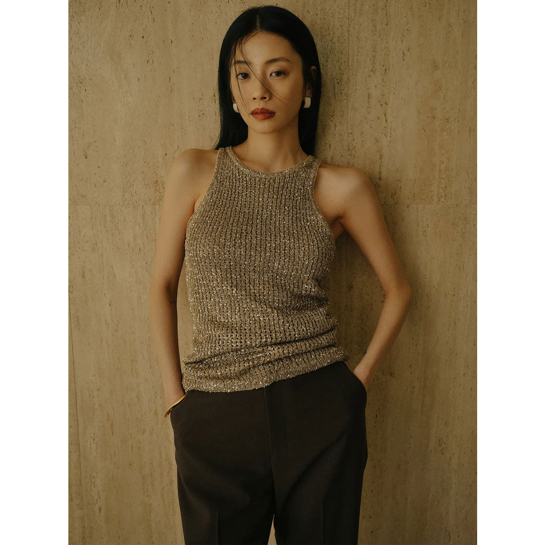 anzuページ Anuans sequin sleeveless knit tank