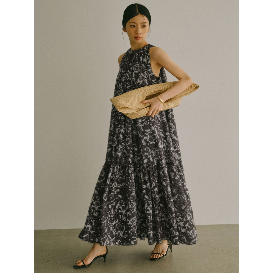 アニュアンス anuans カットジャカードニュアンスプリントワンピース (BLACK) BLACK