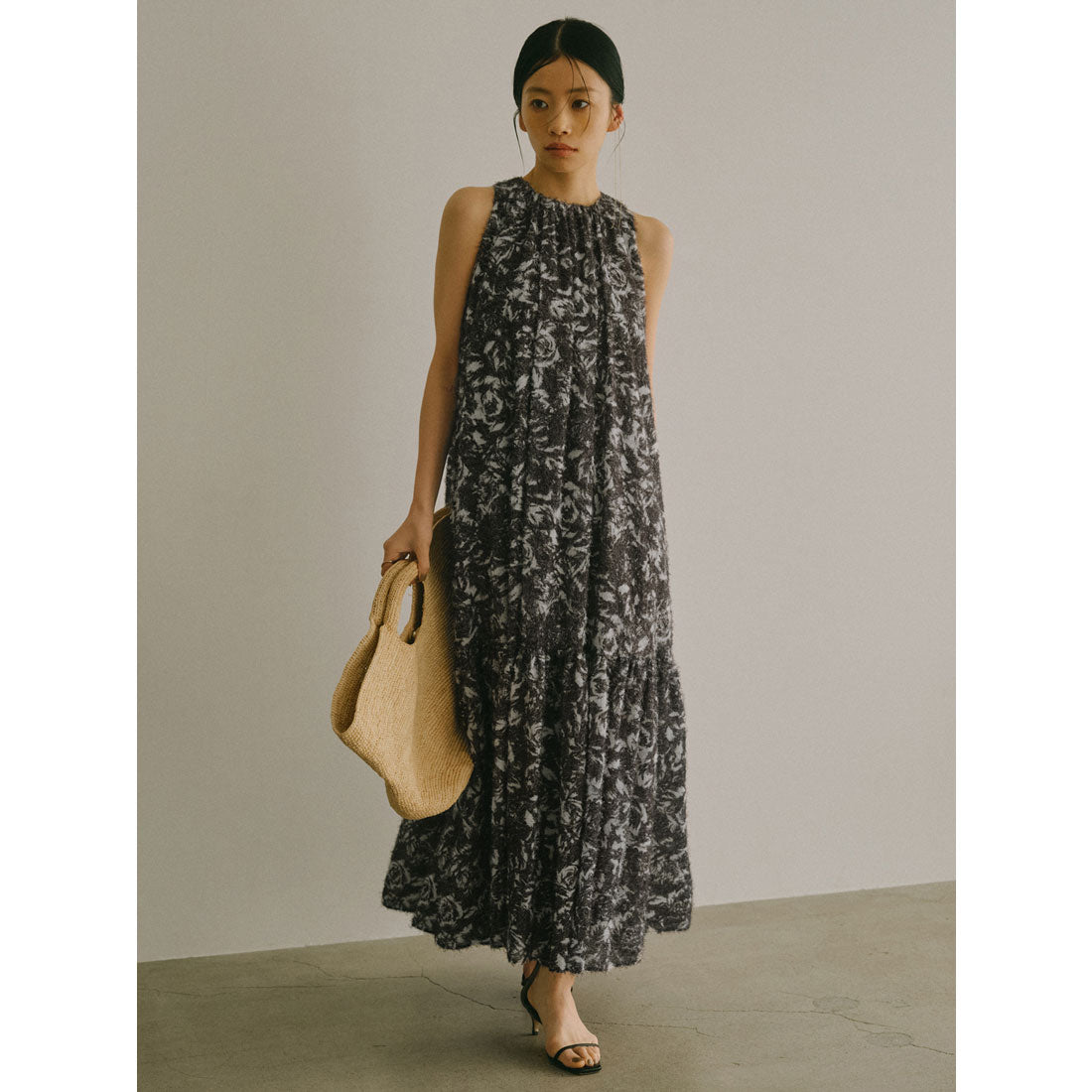 アニュアンス anuans カットジャカードニュアンスプリントワンピース (BLACK) BLACK