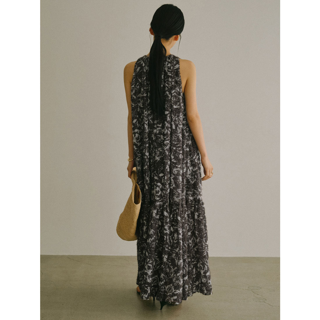 アニュアンス anuans カットジャカードニュアンスプリントワンピース (BLACK) BLACK