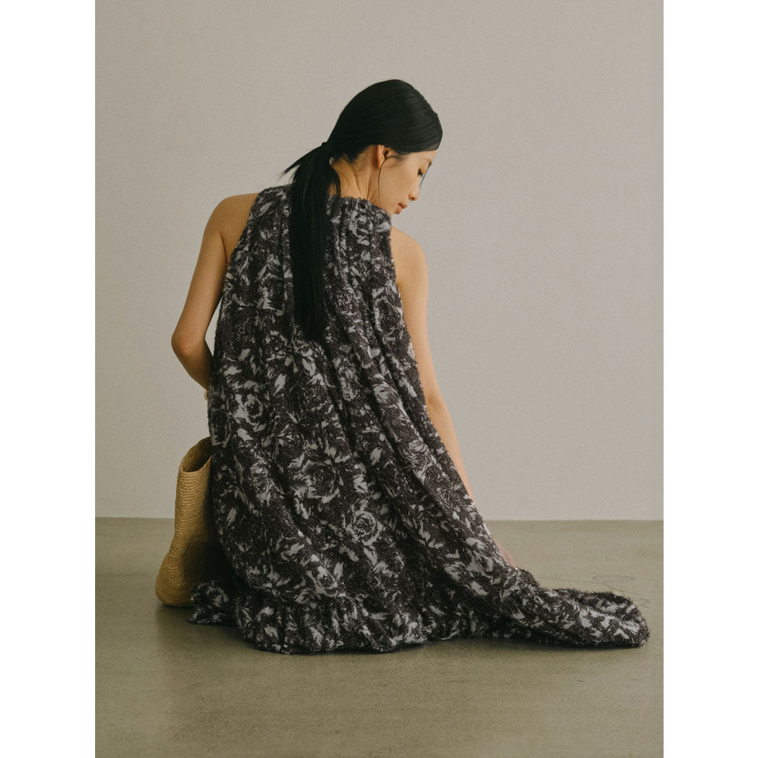 アニュアンス anuans カットジャカードニュアンスプリントワンピース (BLACK) BLACK