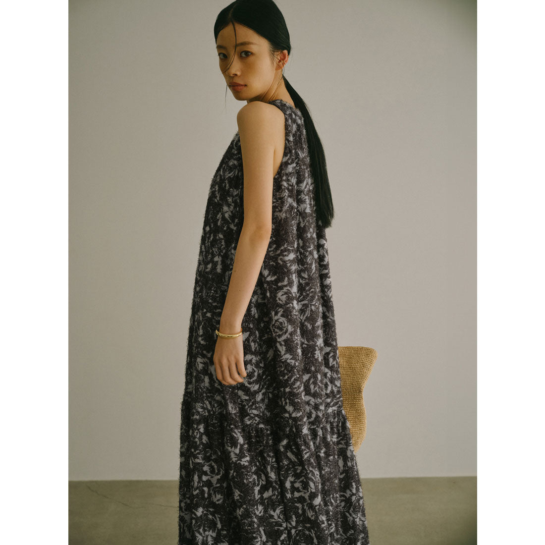 アニュアンス anuans カットジャカードニュアンスプリントワンピース (BLACK) BLACK