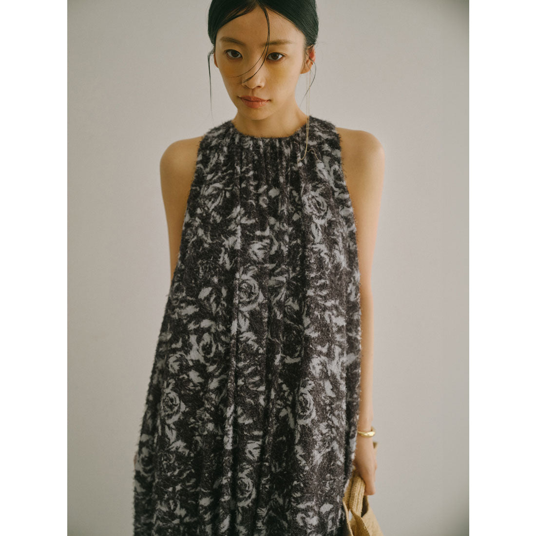 アニュアンス anuans カットジャカードニュアンスプリントワンピース (BLACK) BLACK