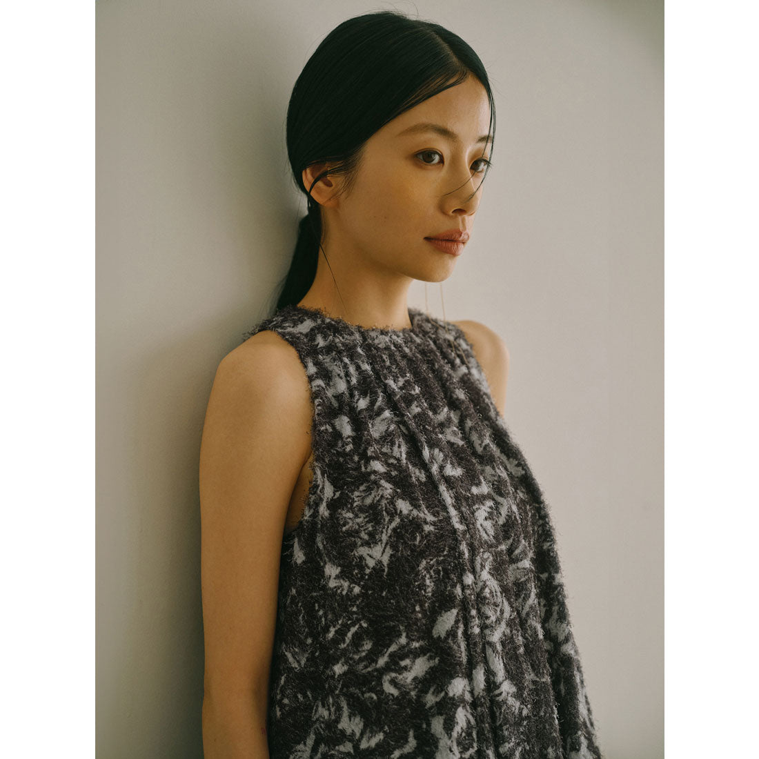 アニュアンス anuans カットジャカードニュアンスプリントワンピース (BLACK) BLACK