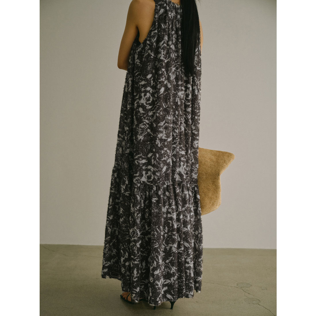 アニュアンス anuans カットジャカードニュアンスプリントワンピース (BLACK) BLACK