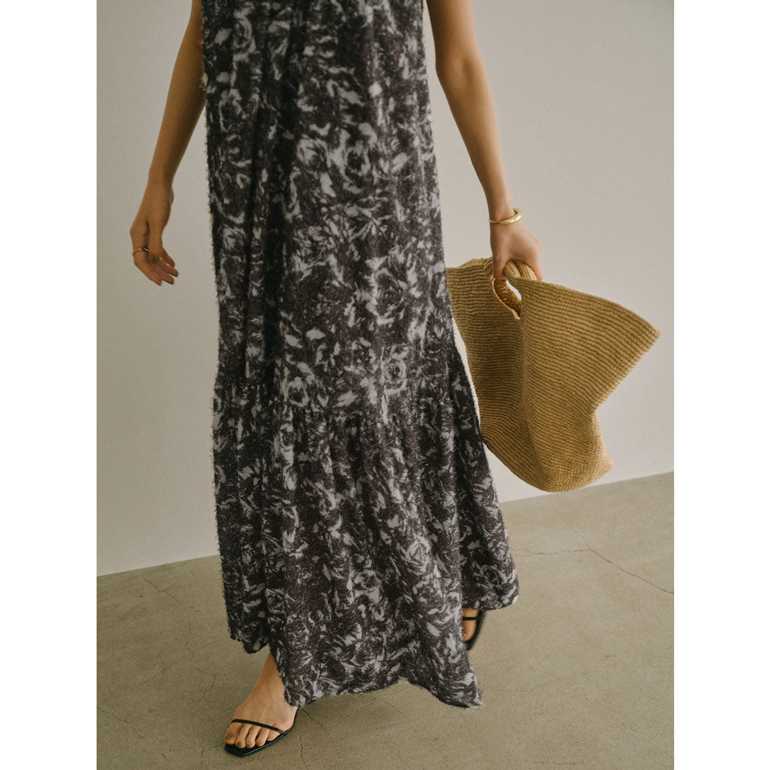 アニュアンス anuans カットジャカードニュアンスプリントワンピース (BLACK) BLACK