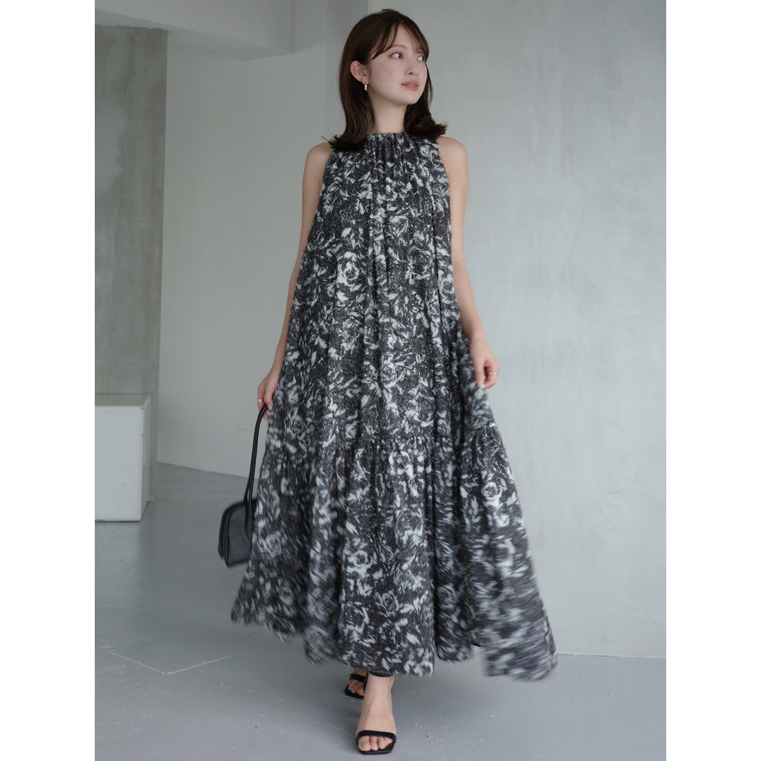 アニュアンス anuans カットジャカードニュアンスプリントワンピース (BLACK) BLACK