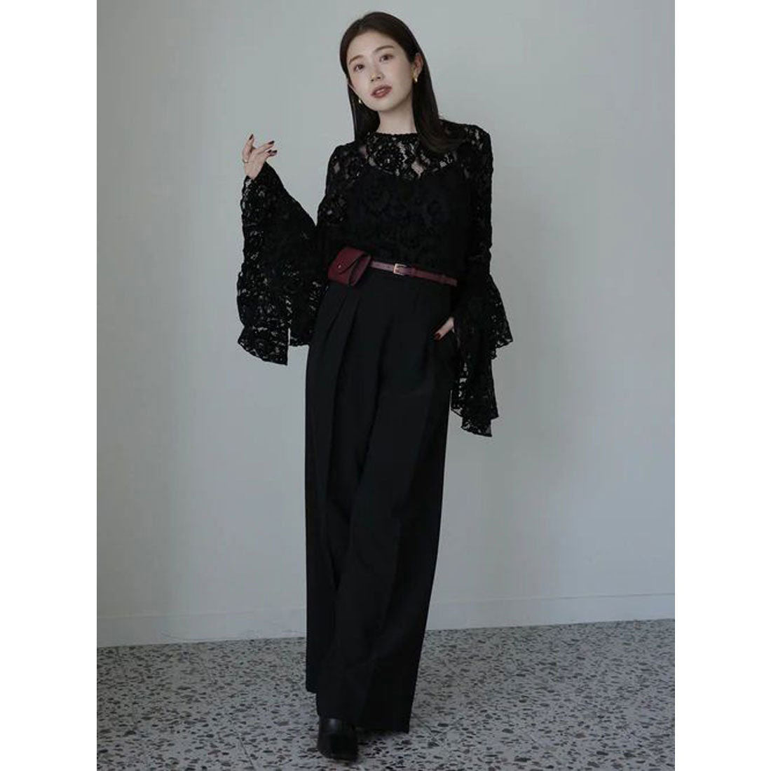 アニュアンス anuans ミッドウェイトツータックワイドパンツ (BLACK) BLACK