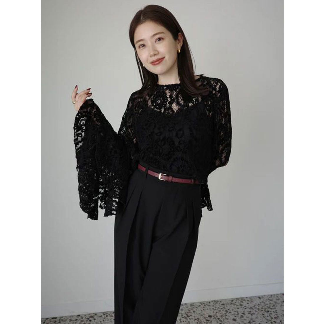 アニュアンス anuans ミッドウェイトツータックワイドパンツ (BLACK) BLACK