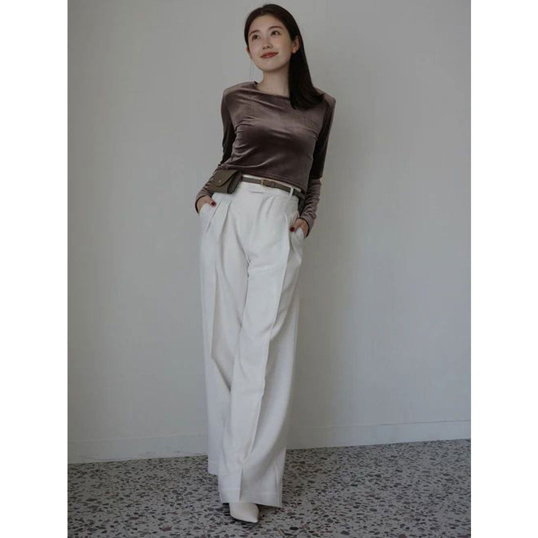 アニュアンス anuans ミッドウェイトツータックワイドパンツ (BLACK) BLACK