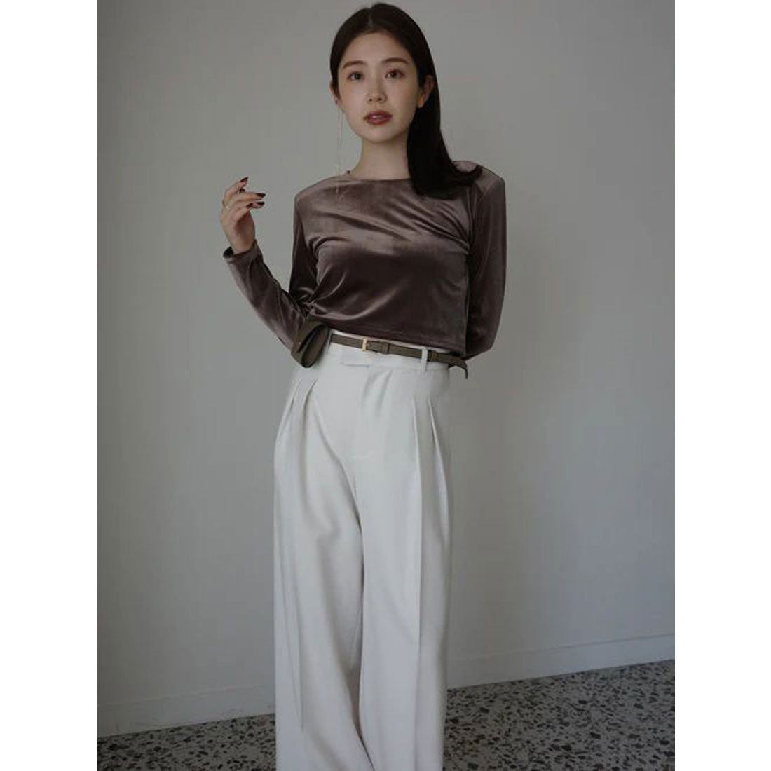 アニュアンス anuans ミッドウェイトツータックワイドパンツ (BLACK) BLACK