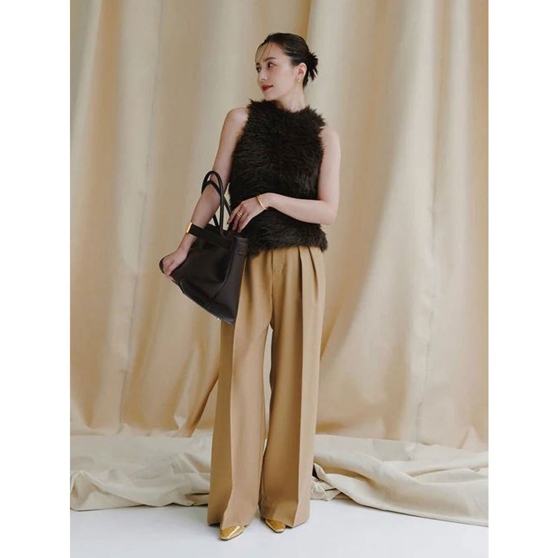 アニュアンス anuans ミッドウェイトツータックワイドパンツ (BLACK) BLACK