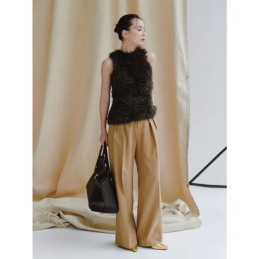 アニュアンス anuans ミッドウェイトツータックワイドパンツ (BLACK) BLACK