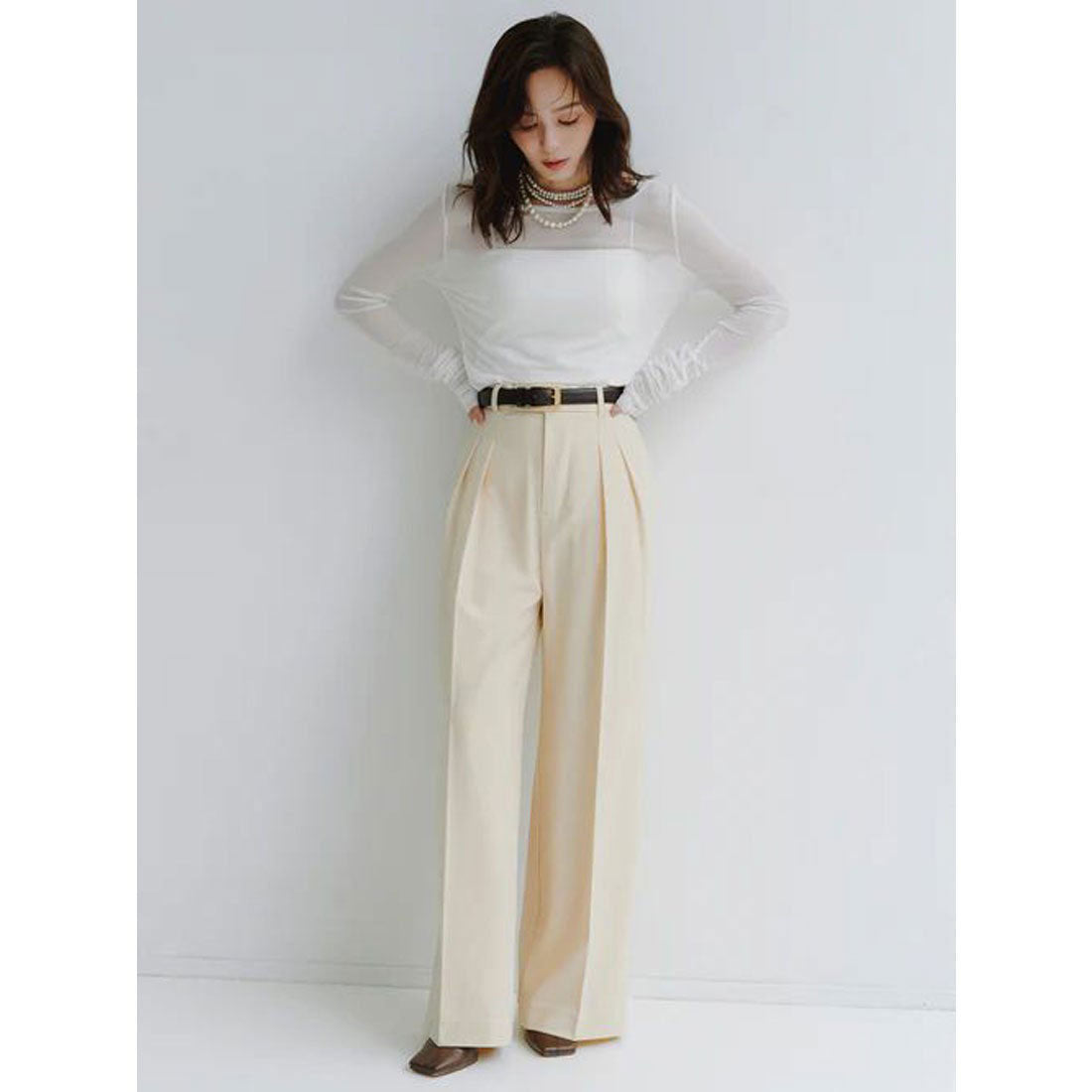 アニュアンス anuans ミッドウェイトツータックワイドパンツ (YELLOW BEIGE) YELLOW BEIGE