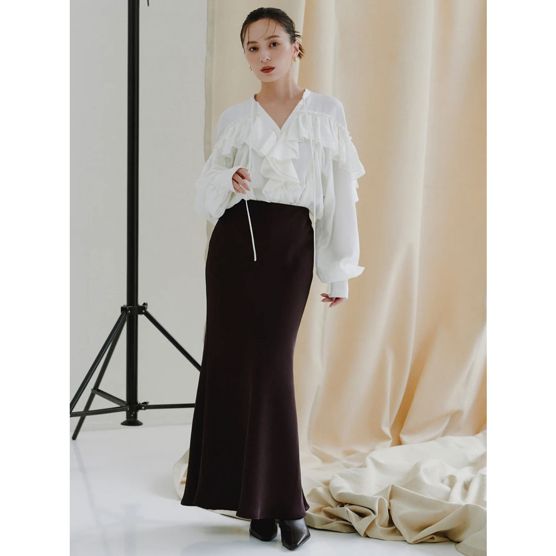 アニュアンス anuans リンクルラッフルブラウス (BEIGE) BEIGE