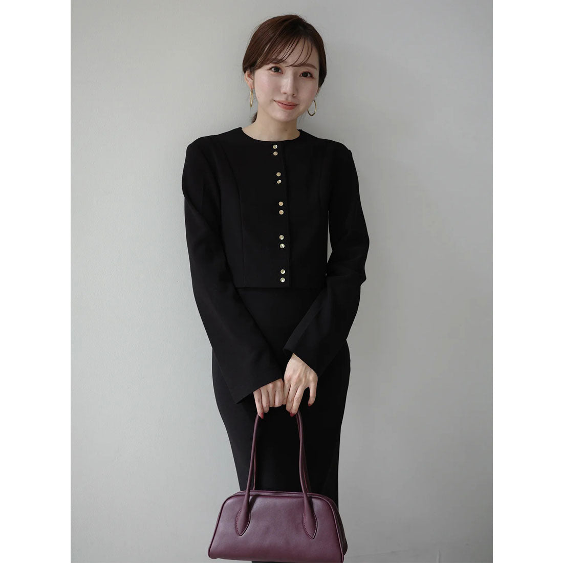 アニュアンス anuans カットジョーゼットショートカーディガン (BLACK) BLACK