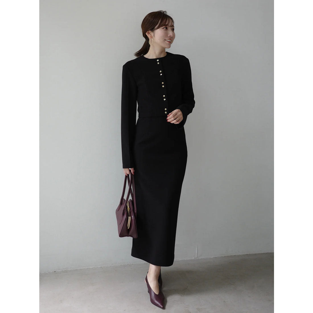 アニュアンス anuans カットジョーゼットショートカーディガン (BLACK) BLACK