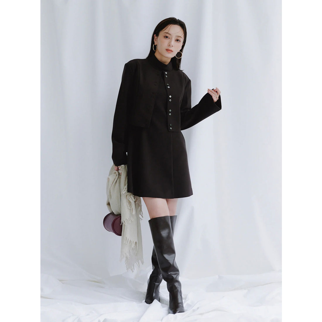 アニュアンス anuans カットジョーゼットショートカーディガン (BLACK) BLACK