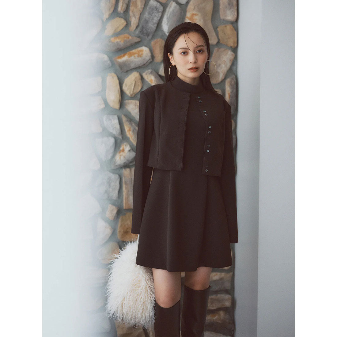 アニュアンス anuans カットジョーゼットショートカーディガン (BLACK) BLACK