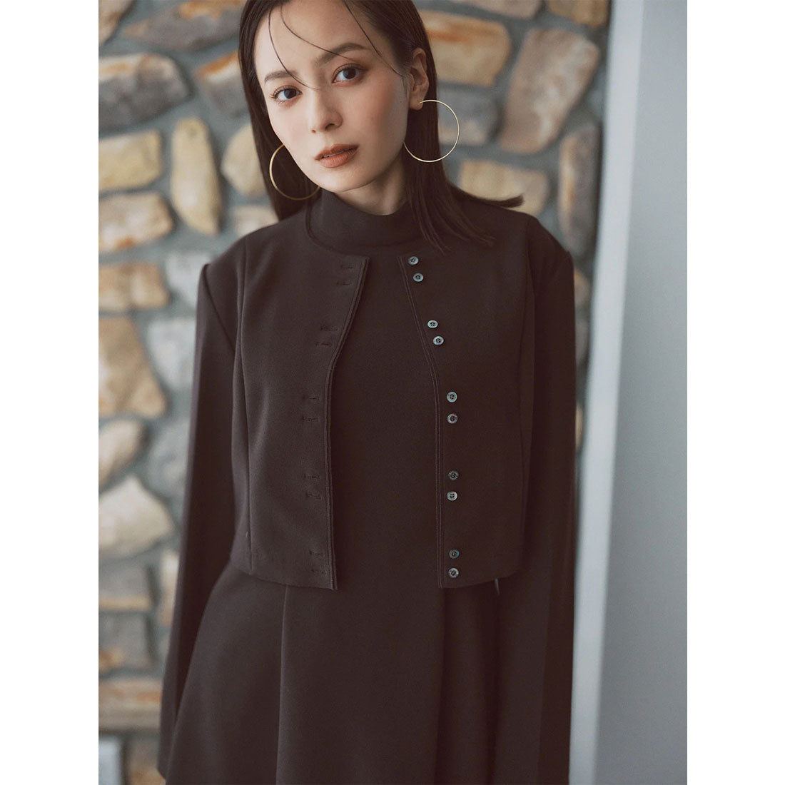 アニュアンス anuans カットジョーゼットショートカーディガン (BLACK) BLACK