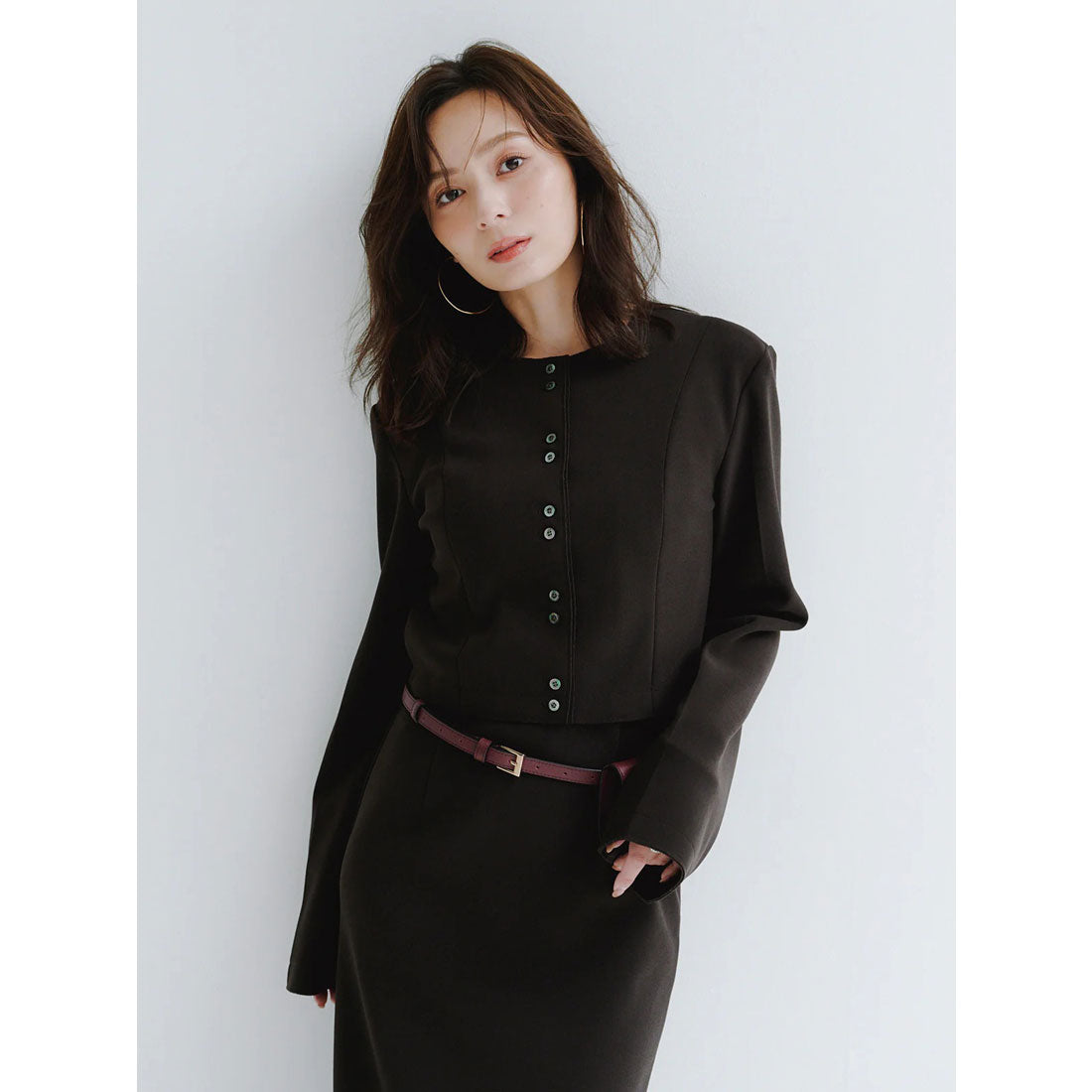 アニュアンス anuans カットジョーゼットショートカーディガン (BLACK) BLACK