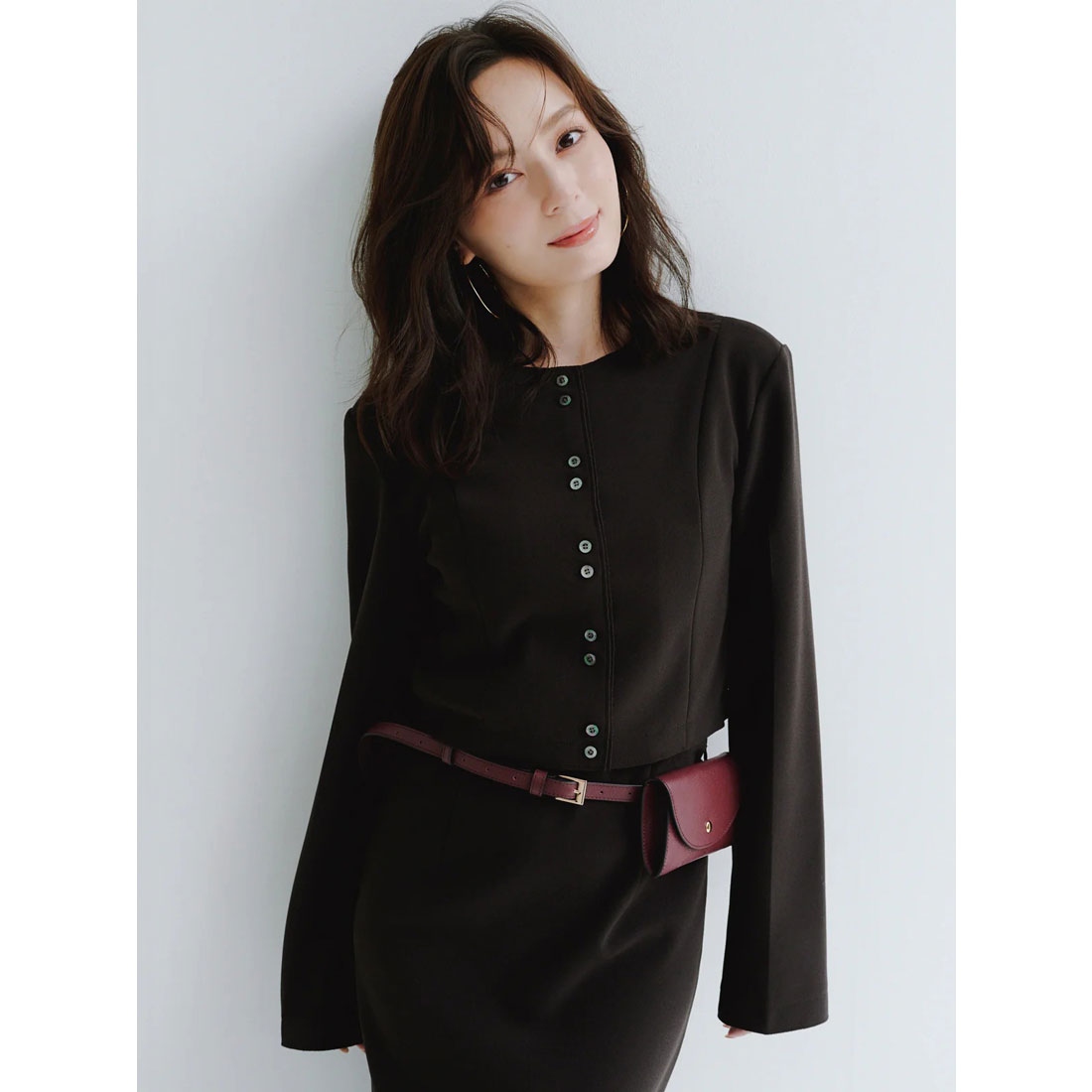 アニュアンス anuans カットジョーゼットショートカーディガン (BLACK) BLACK