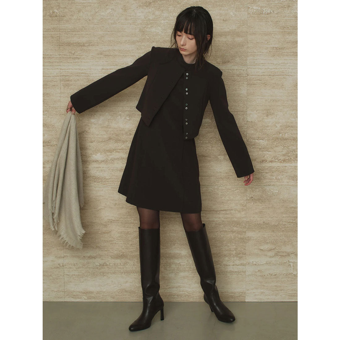 アニュアンス anuans カットジョーゼットショートカーディガン (BLACK) BLACK