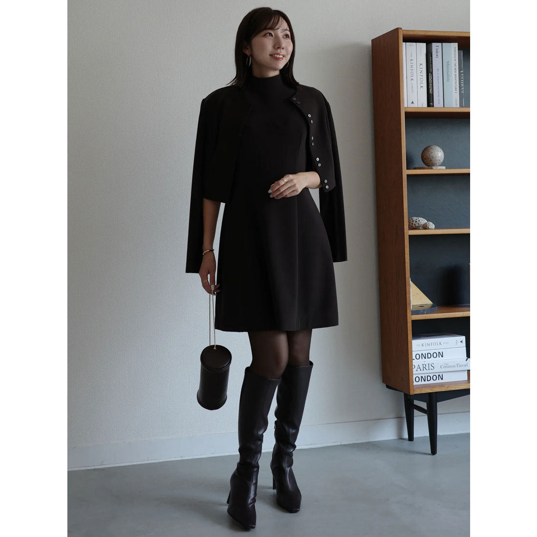 アニュアンス anuans カットジョーゼットショートカーディガン (BLACK) BLACK