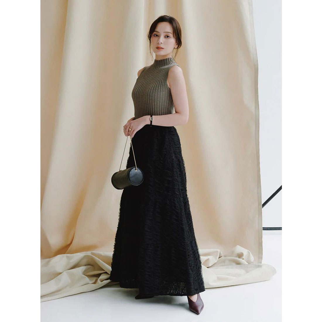 アニュアンス anuans エンブロイダリーシアーチュールスカート (BLACK) BLACK