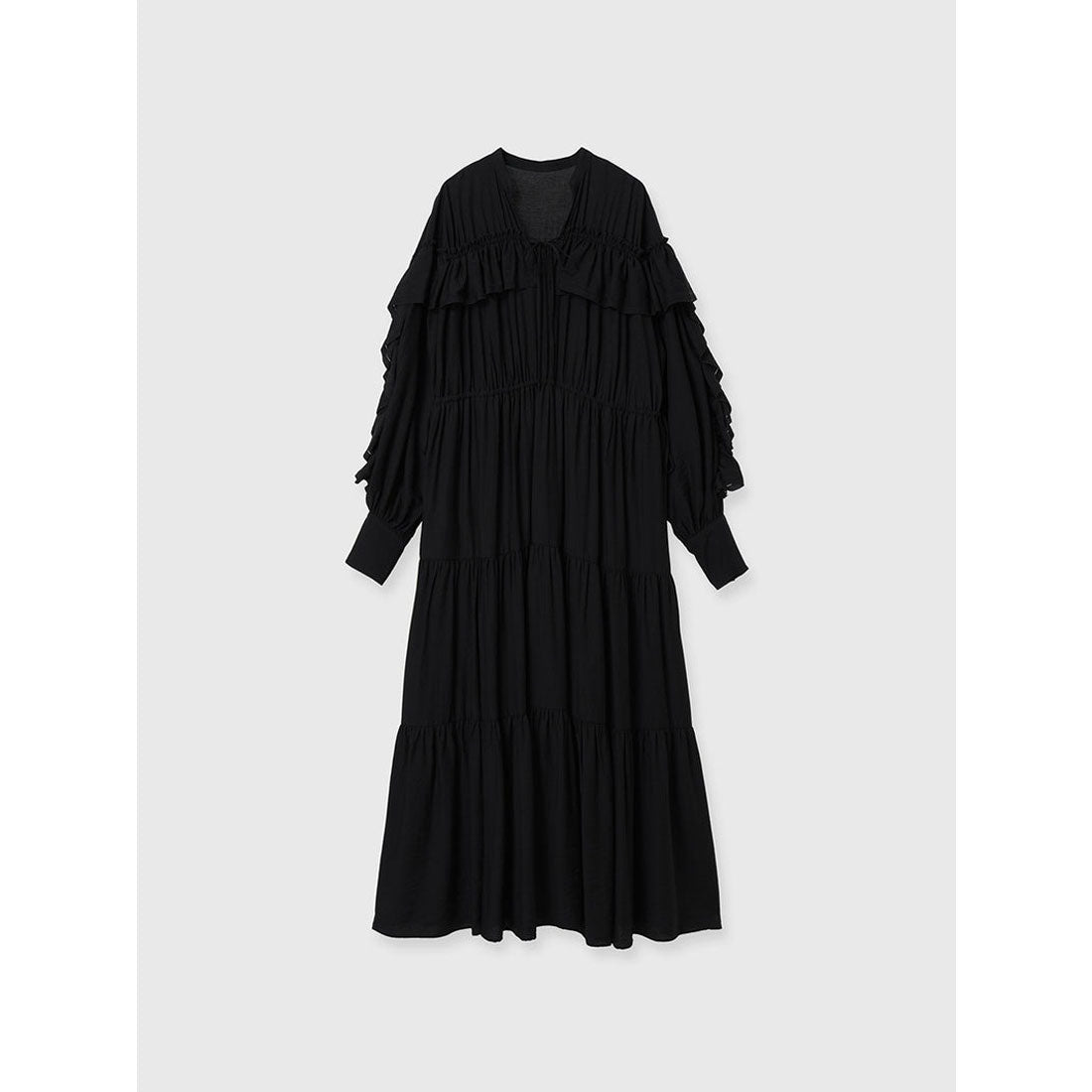 アニュアンス anuans リンクルラッフルワンピース (BLACK) BLACK