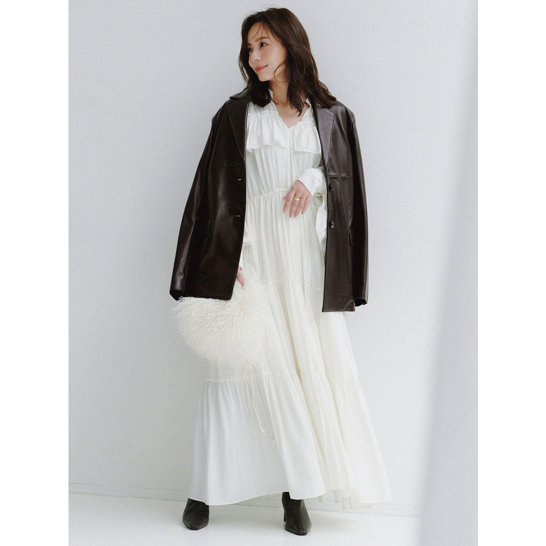 アニュアンス anuans リンクルラッフルワンピース (BLACK) BLACK