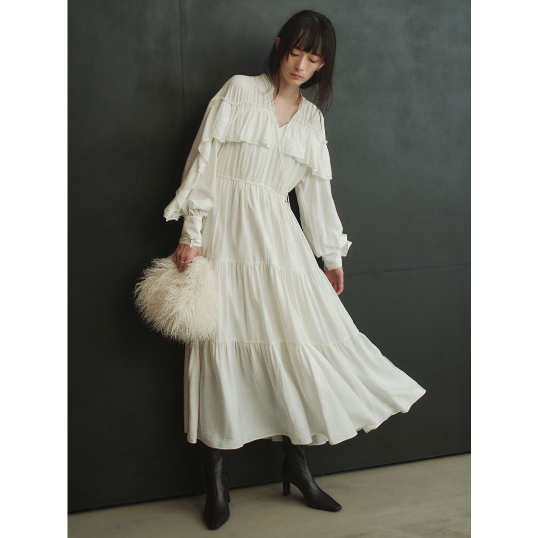 アニュアンス anuans リンクルラッフルワンピース (BLACK) BLACK