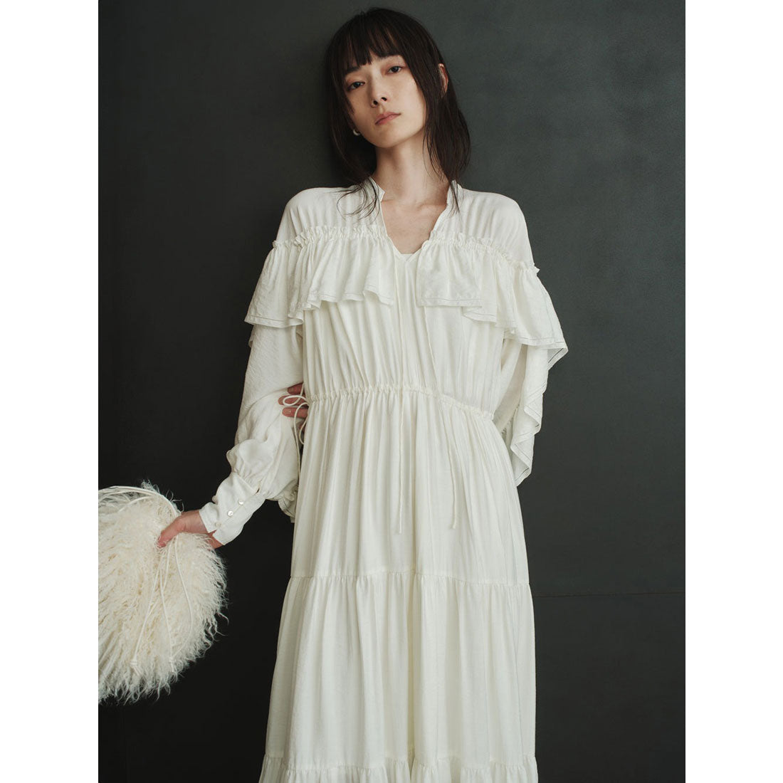 アニュアンス anuans リンクルラッフルワンピース (BLACK) BLACK