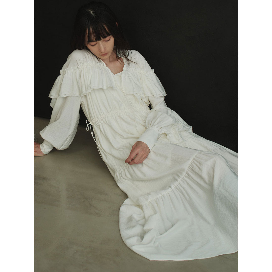 アニュアンス anuans リンクルラッフルワンピース (BLACK) BLACK