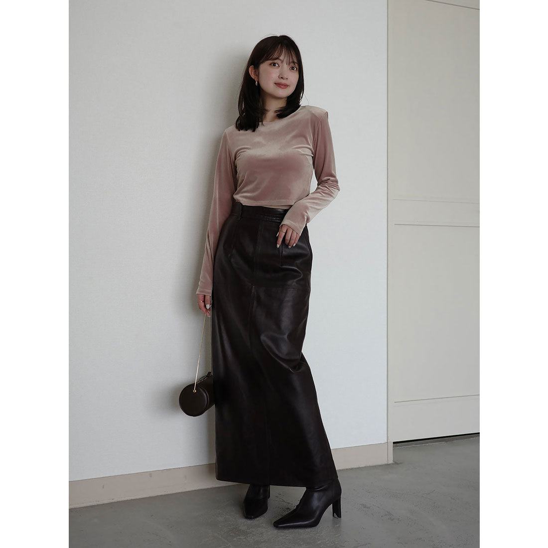 アニュアンス anuans レザータイトスカート (DARK BROWN) DARK BROWN