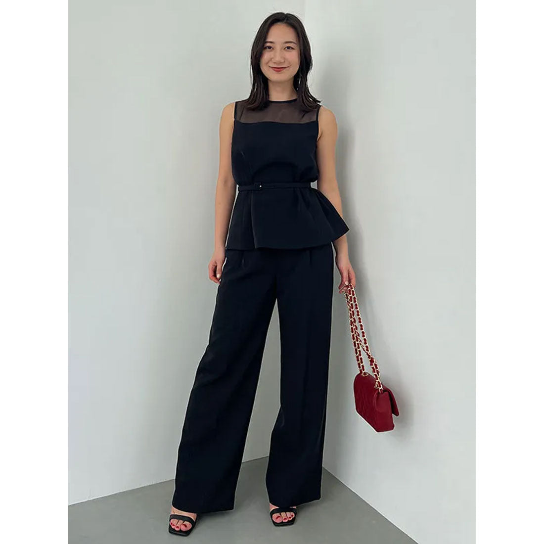 アニュアンス anuans コンフォートタックストレートパンツ (BLACK) BLACK