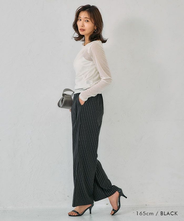 アクアガレージ aquagarage 【セットアップ可】ツータックストライプワイドパンツ 春 夏 秋 冬 M |≪ゆうメール便配送30・代引不可≫アクアガレージ aquagarage (グレージュ) グレージュ