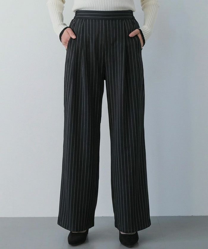 アクアガレージ aquagarage 【セットアップ可】ツータックストライプワイドパンツ 春 夏 秋 冬 M |≪ゆうメール便配送30・代引不可≫アクアガレージ aquagarage (グレージュ) グレージュ