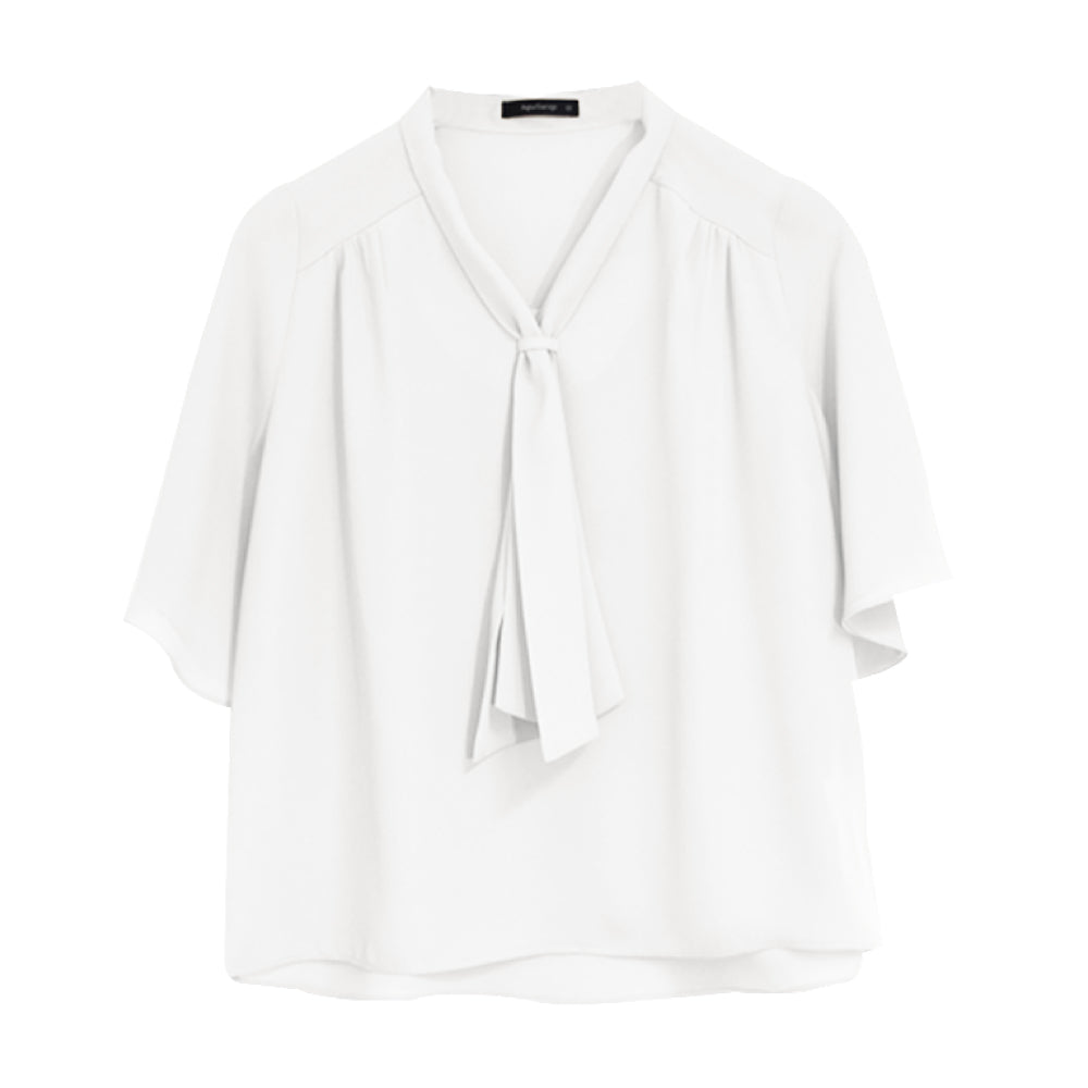 アクアガレージ aquagarage ボウタイブラウス レディース 春 夏 秋 半袖 五分袖 フレアスリーブ (ホワイト) ホワイト