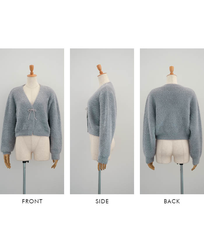 アクアガレージ aquagarage ミンクフェザービジューリボンカーディガン 春 秋 冬 (ブラック) ブラック