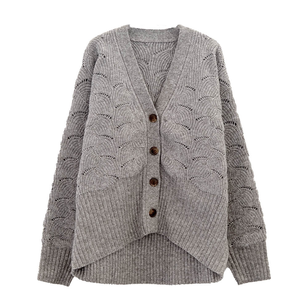 アクアガレージ aquagarage 模様編みドルマンスリーブニットカーディガン レディース (杢グレー) 杢グレー
