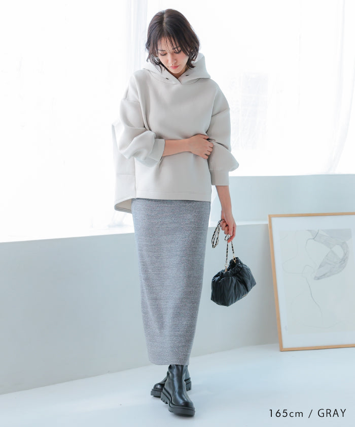 アクアガレージ aquagarage 【セットアップ可】ミラノリブラメニットロングスカート 秋 冬 M (ブラック) ブラック